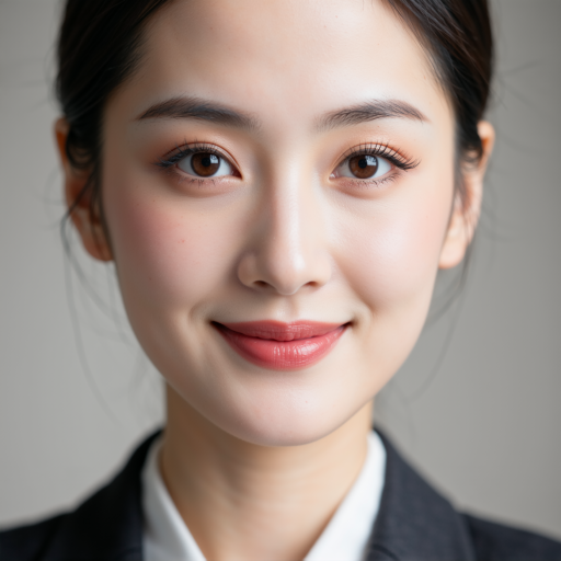 专业摄影师头像，女性，二十八岁左右，时尚服装，温和笑容，摄影棚背景